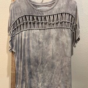 American Eagle Outfitters Gray Fringe Tee L